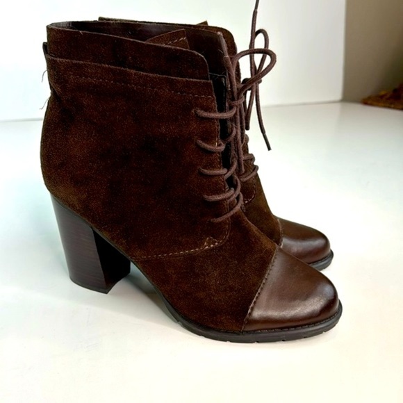Franco Sarto Ozzie Dark Brown Suede Leather Lace Up Cap Toe Ankle Boot - Picture 3 of 15